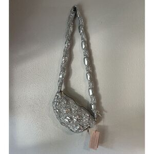 Silver Quilted Puff‎ Adjustable Slouchy Shoulder Bag